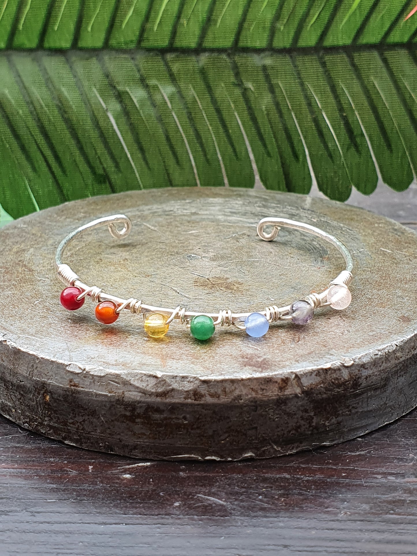 925 sterling silver wire rainbow crystal bracelet, PRIDE bangle, rainbow chakra 4mm gemstones, silver stacking bracelets, boho colour bangles