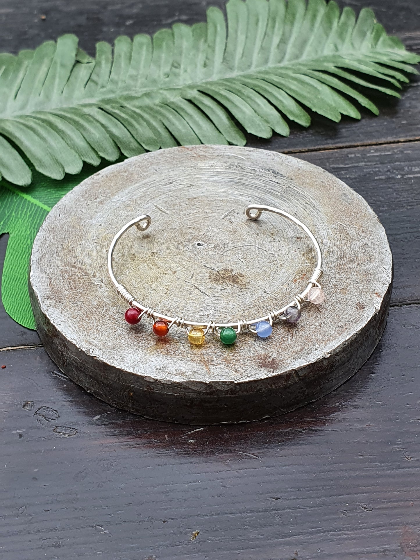 925 sterling silver wire rainbow crystal bracelet, PRIDE bangle, rainbow chakra 4mm gemstones, silver stacking bracelets, boho colour bangles