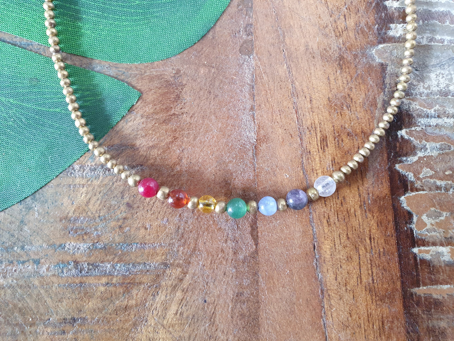 Rainbow crystal beaded anklet, chakra gemstone & gold bead, rubellite orange agate citrine jade blue agate amethyst rose quartz, beaded stacking