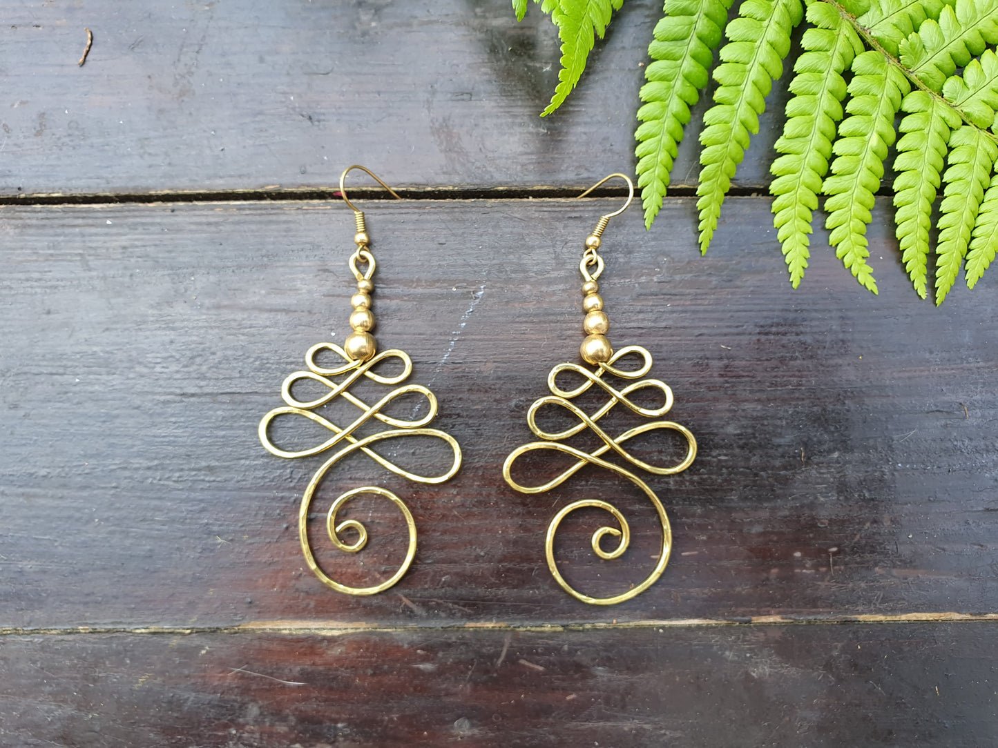 Gold UNALOME earrings, hammered wire buddhist symbol of life journey meaningful mindful spiritual jewellery, boho tribal feminist wire art