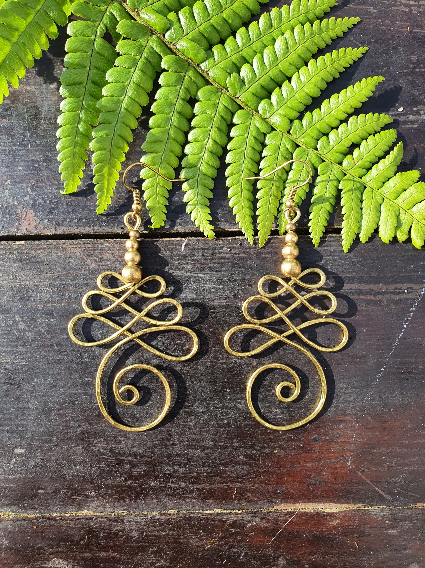 Gold UNALOME earrings, hammered wire buddhist symbol of life journey meaningful mindful spiritual jewellery, boho tribal feminist wire art