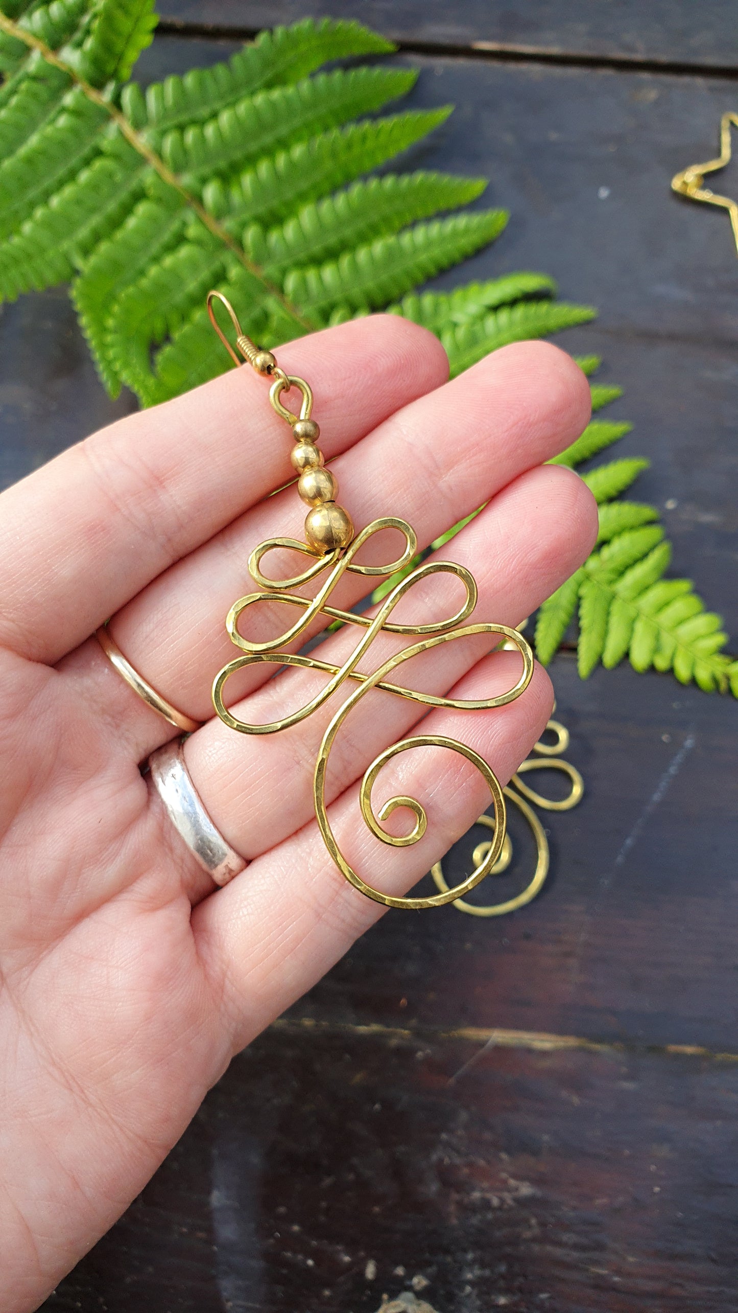 Gold UNALOME earrings, hammered wire buddhist symbol of life journey meaningful mindful spiritual jewellery, boho tribal feminist wire art