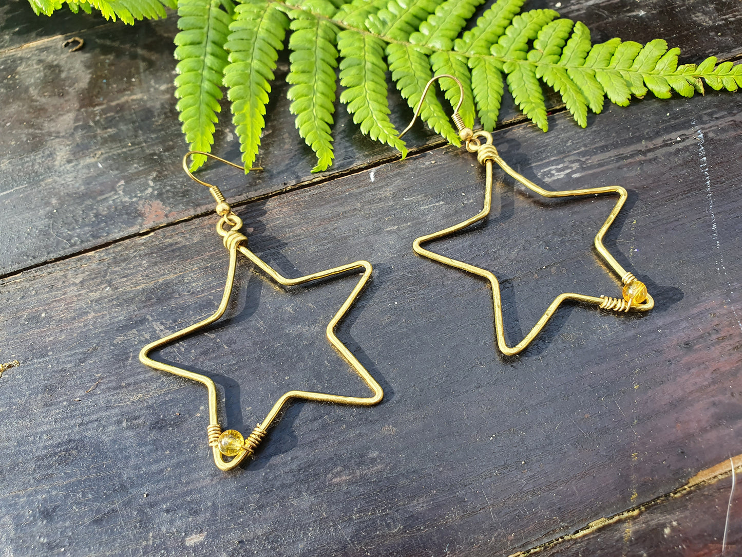 Gold wire star earrings, citrine crystal earrings, gemstone luck happiness abundance success crystal, boho mystical spiritual celestial gift