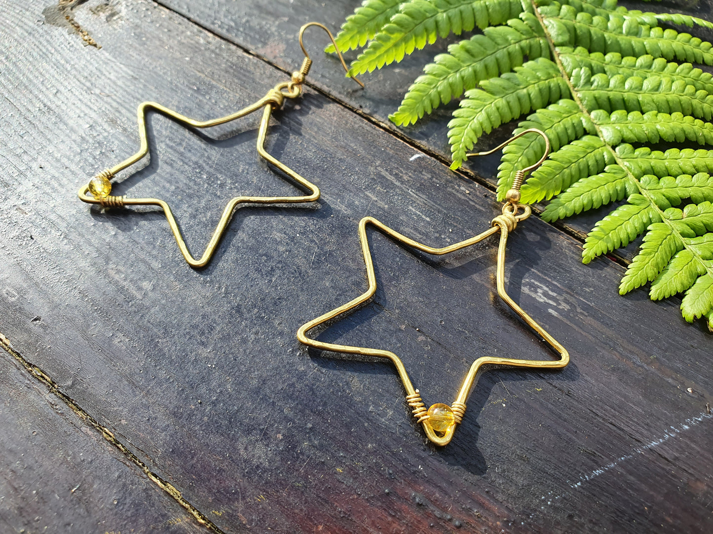 Gold wire star earrings, citrine crystal earrings, gemstone luck happiness abundance success crystal, boho mystical spiritual celestial gift