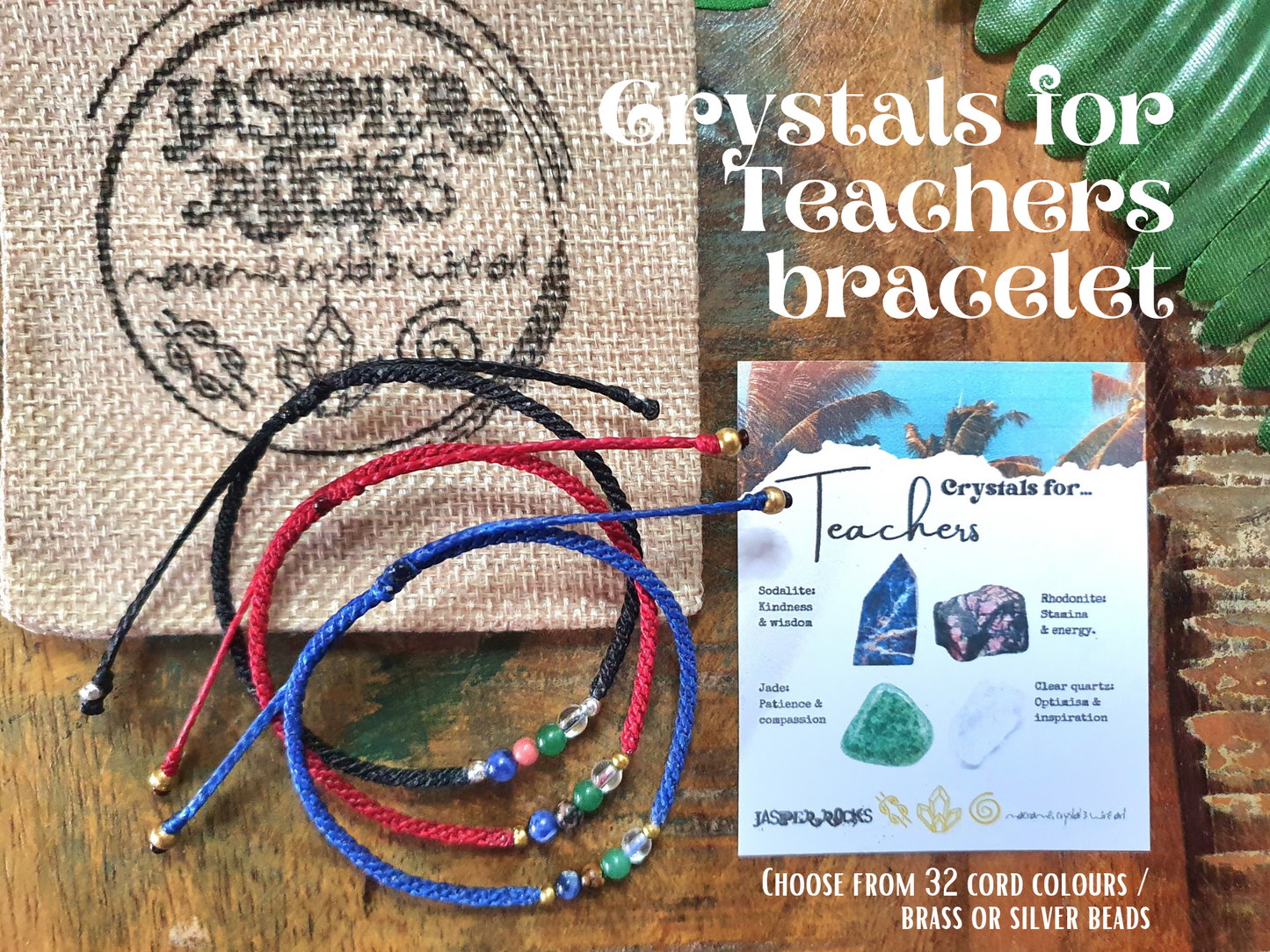 Teachers gift, Crystals for teachers, gift for school staff, end of term, TA, nursery key worker, tutors, bracelet for carers, personalised teacher gift, sodalite rhodonite jade clear quartz bracelet