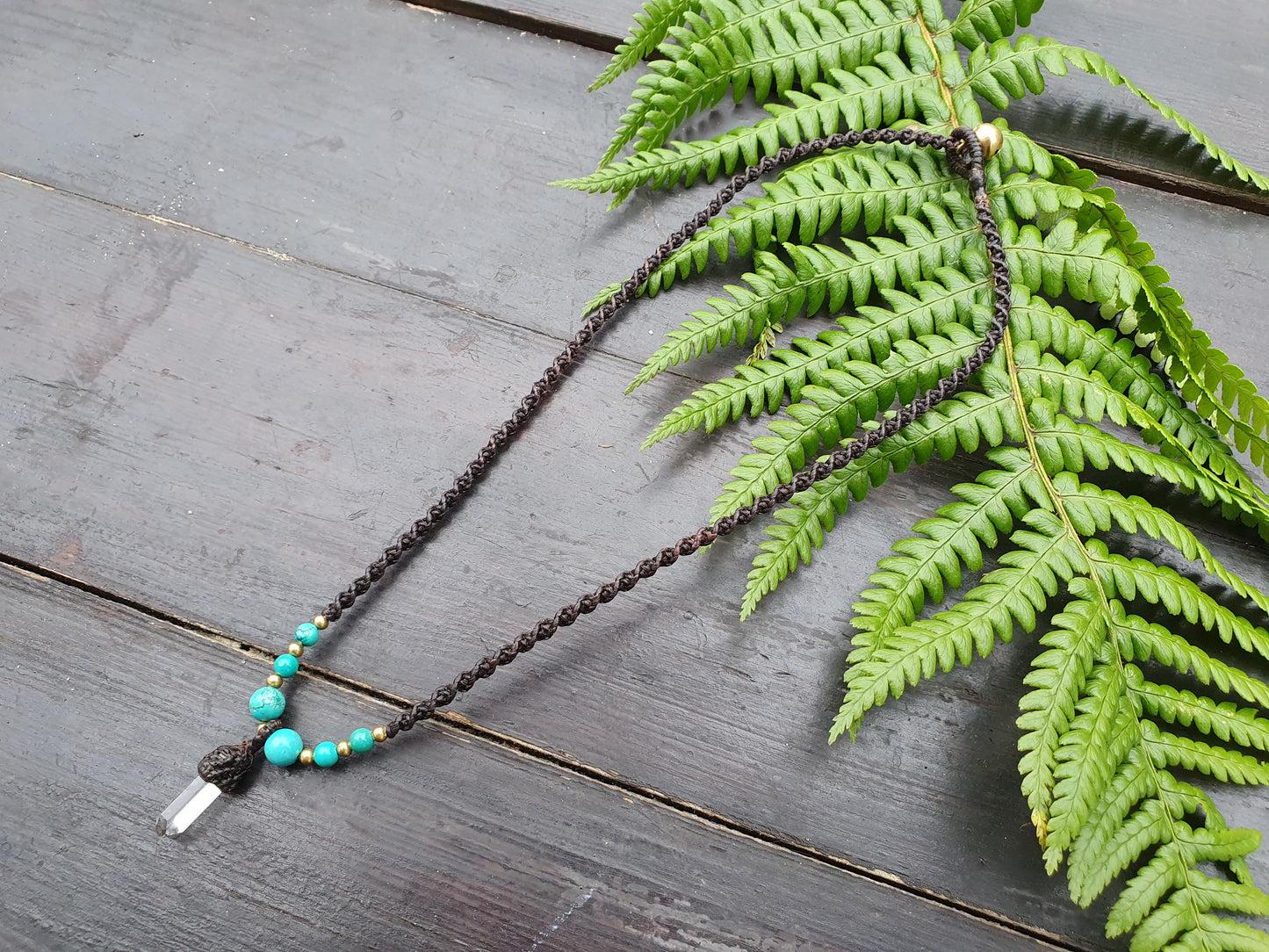 Clear quartz tower turquoise necklace, macrame crystal necklace, boho tribal buddhist amulet, necklace for men, amplification necklace