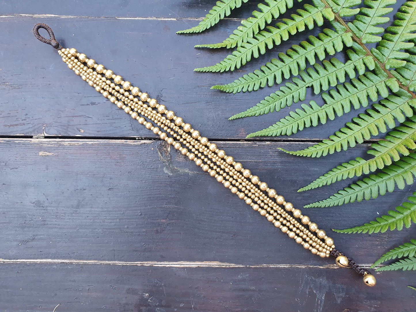 Gold beaded multi-strand statement anklet, gift for woman, gift for best friend, gold stone macrame boho tribal aztec beach ethnic holiday Thai anklet