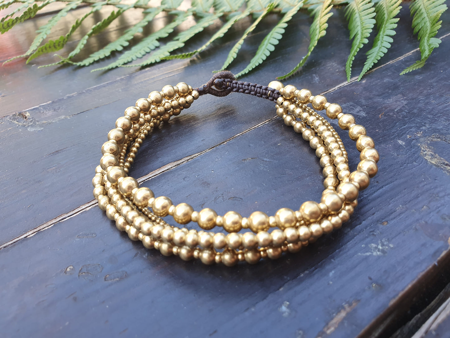 Gold beaded multi-strand statement anklet, gift for woman, gift for best friend, gold stone macrame boho tribal aztec beach ethnic holiday Thai anklet