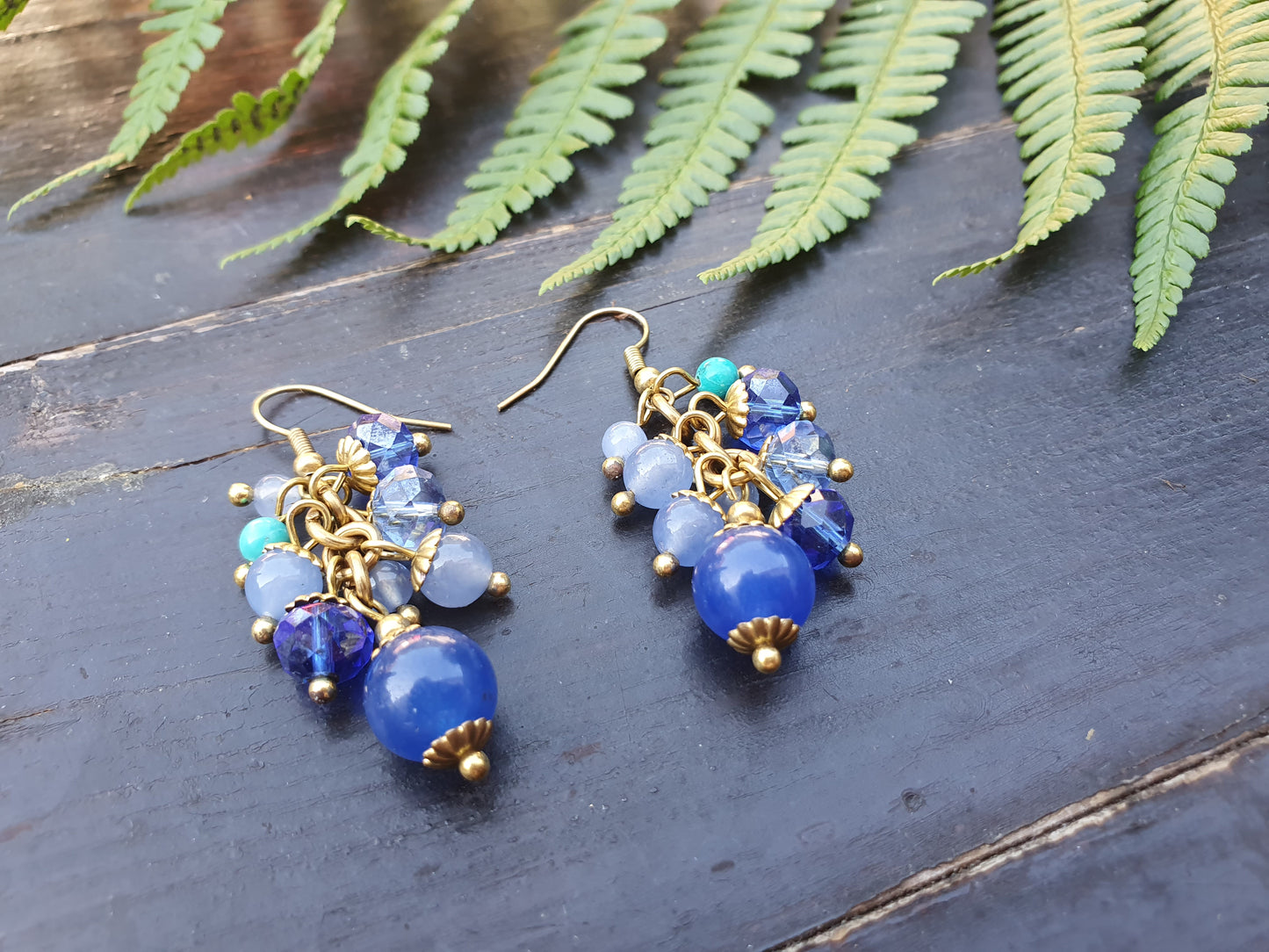 Blue crystal beaded earrings,turquoise December birthstone gift,agate,small danglies,turquoise earrings,turquoise jewelry,blue boho earrings