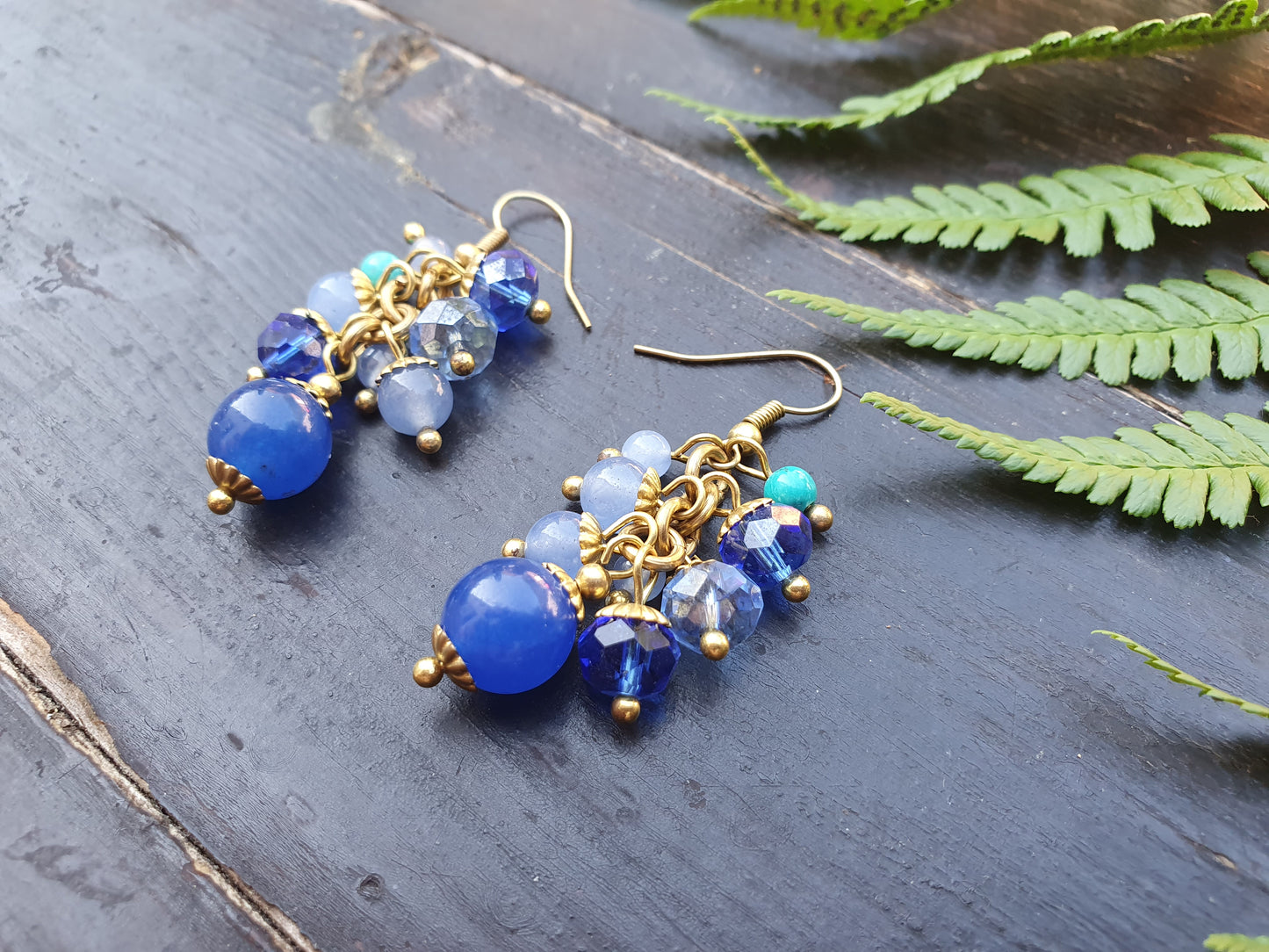 Blue crystal beaded earrings,turquoise December birthstone gift,agate,small danglies,turquoise earrings,turquoise jewelry,blue boho earrings