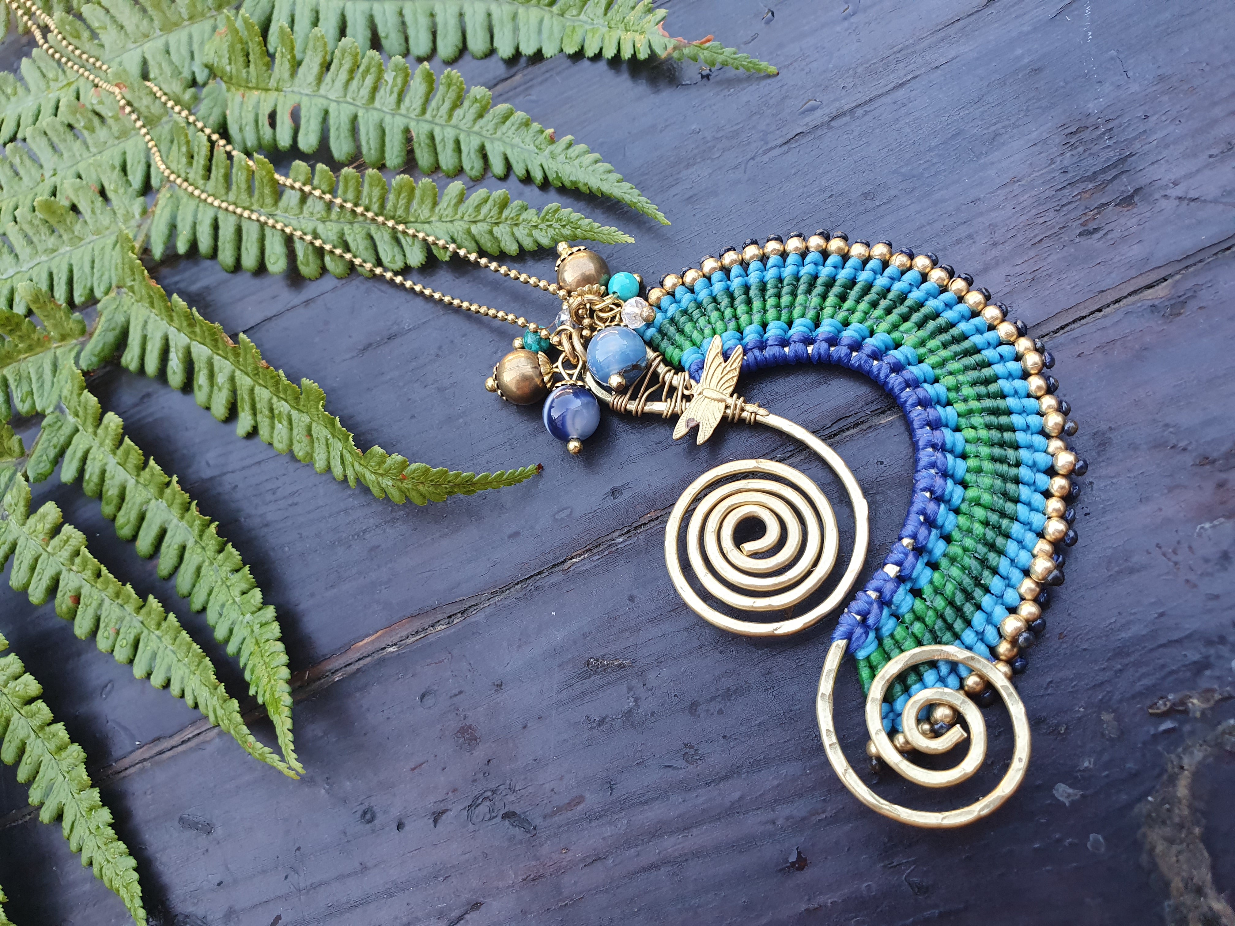 Hamsa macrame necklace earrings set | Yarn Artisan Store