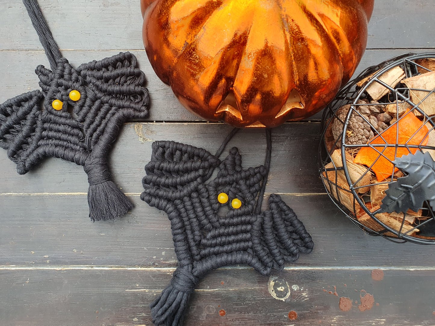 Halloween CRAFT KIT, Black BAT macrame crystal decor hanging, make your own macrame, halloween crafts, spooky family activity, craft kit