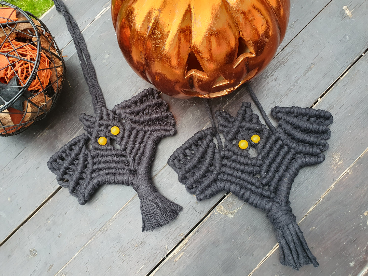 Halloween CRAFT KIT, Black BAT macrame crystal decor hanging, make your own macrame, halloween crafts, spooky family activity, craft kit