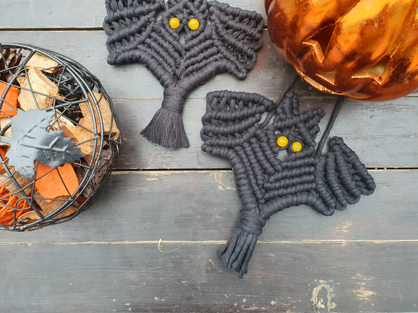 Halloween CRAFT KIT, Black BAT macrame crystal decor hanging, make your own macrame, halloween crafts, spooky family activity, craft kit