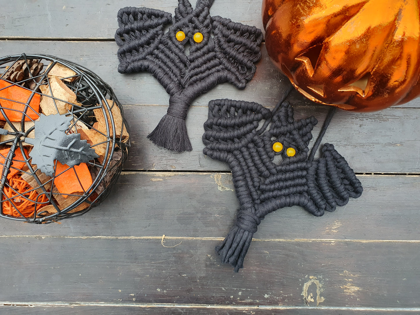 Halloween CRAFT KIT, Black BAT macrame crystal decor hanging, make your own macrame, halloween crafts, spooky family activity, craft kit