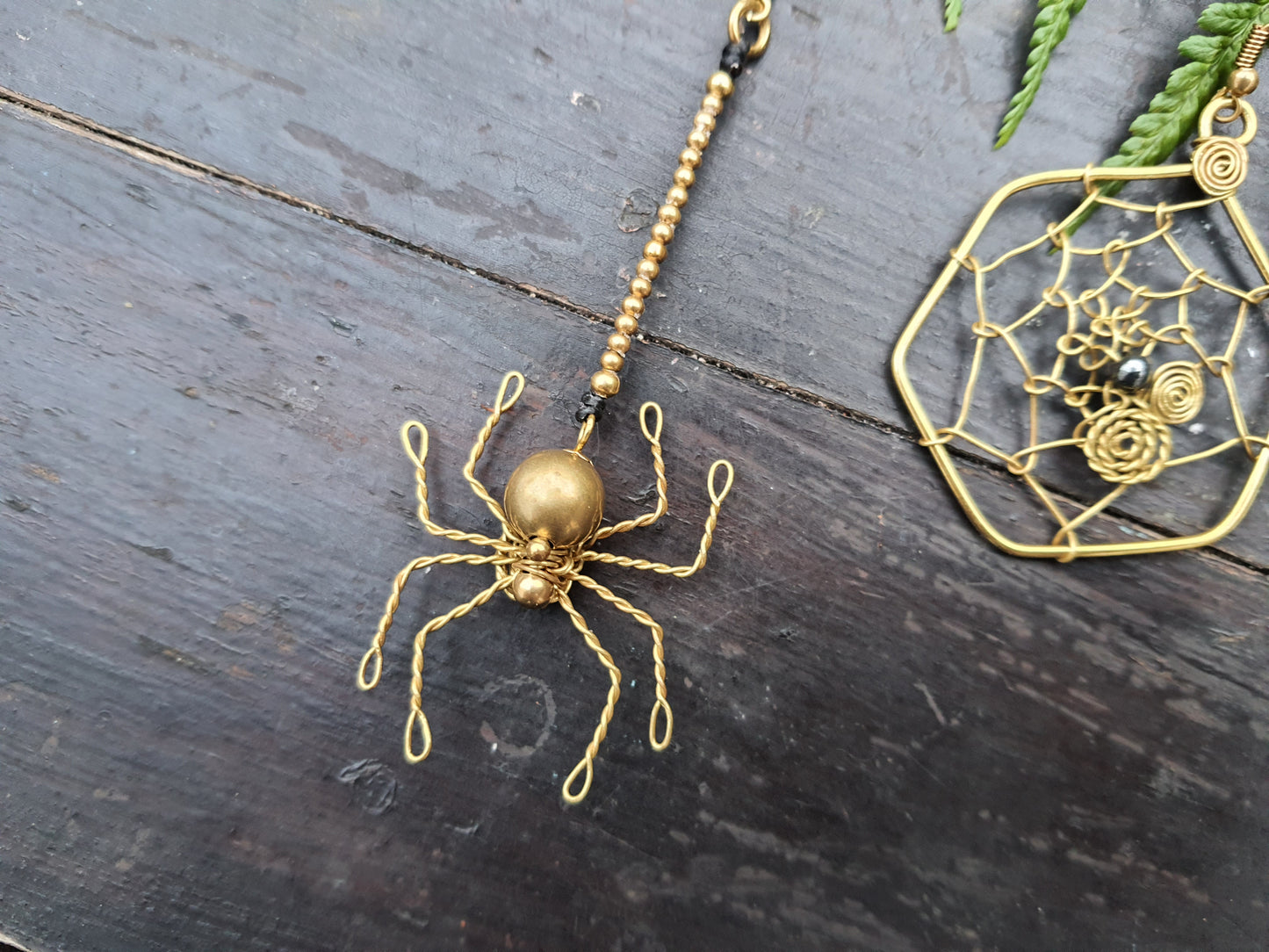 SPIDER & web HALLOWEEN EARRINGS, gold brass wire spooky costume earrings hematite crystal supernatural Autumn Fall earrings