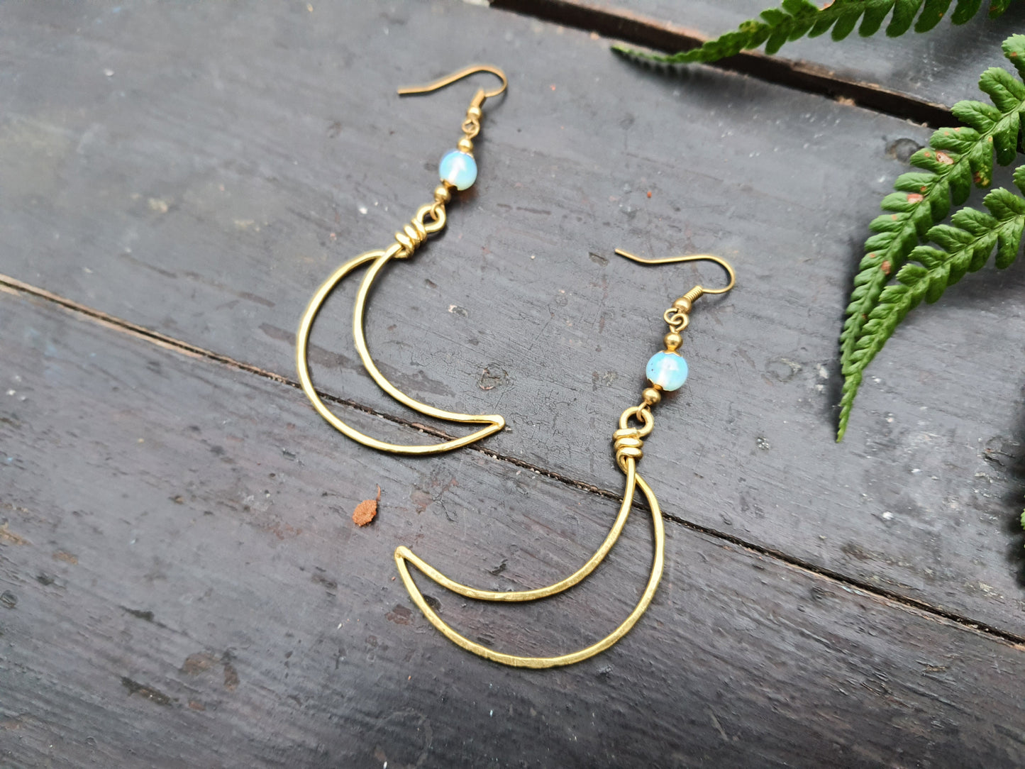 Gold MOON crystal earrings, HALLOWEEN lunar scary SPOOKY gemstone celestial witchy boho mystical magic spiritual gift women sister wife