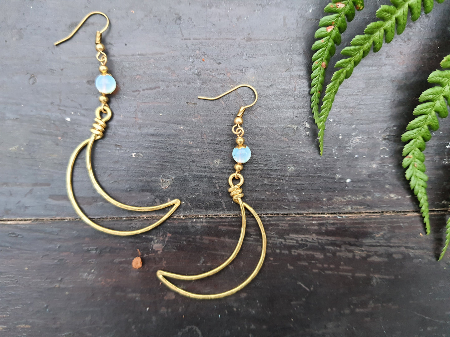 Gold MOON crystal earrings, HALLOWEEN lunar scary SPOOKY gemstone celestial witchy boho mystical magic spiritual gift women sister wife