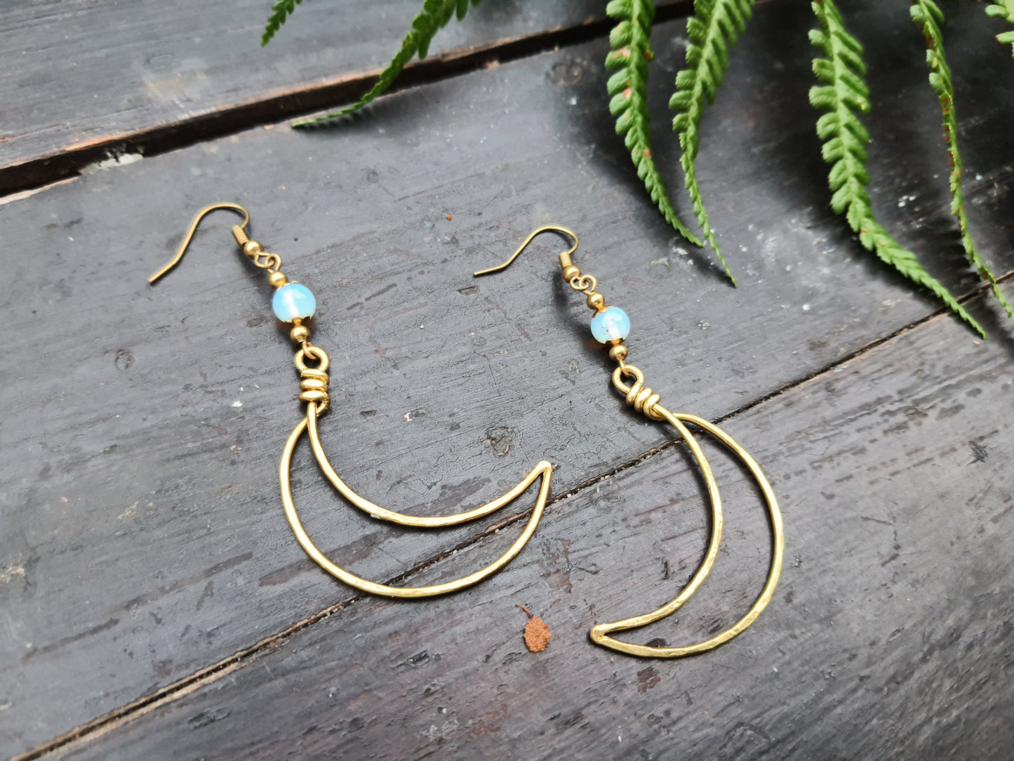 Gold MOON crystal earrings, HALLOWEEN lunar scary SPOOKY gemstone celestial witchy boho mystical magic spiritual gift women sister wife