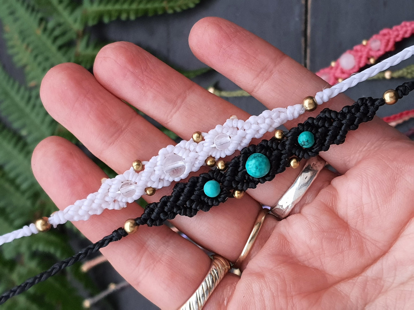 Custom ornate macrame crystal bracelet, birthday birthstone gift choose gemstone personalised colour chakra boho hippie tribal lace decorative design