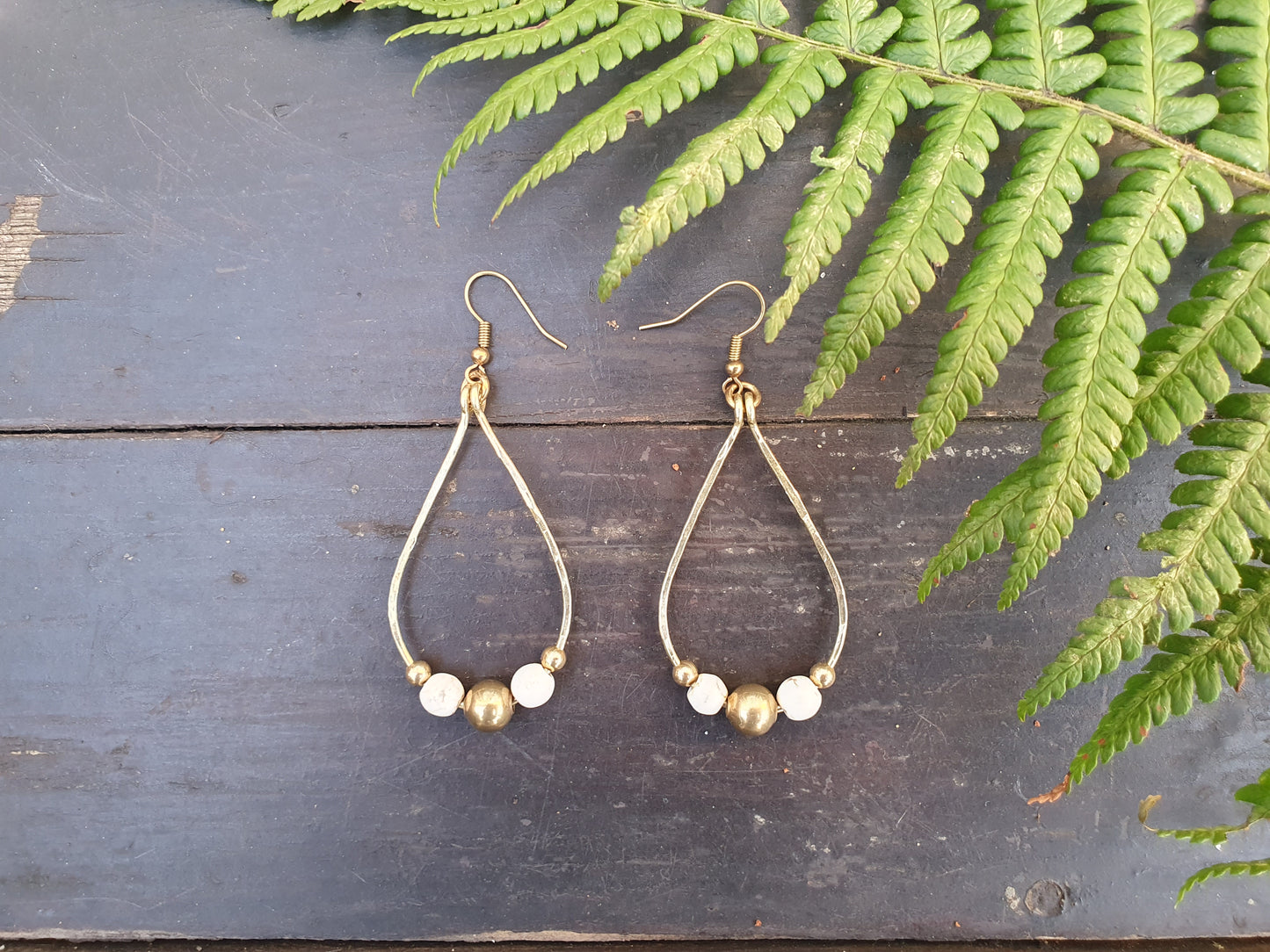 Wire earrings,raindrop earrings,dangle drop earrings,white howlite earrings,gold bead earrings,boho earrings,tribal earrings,gold earrings