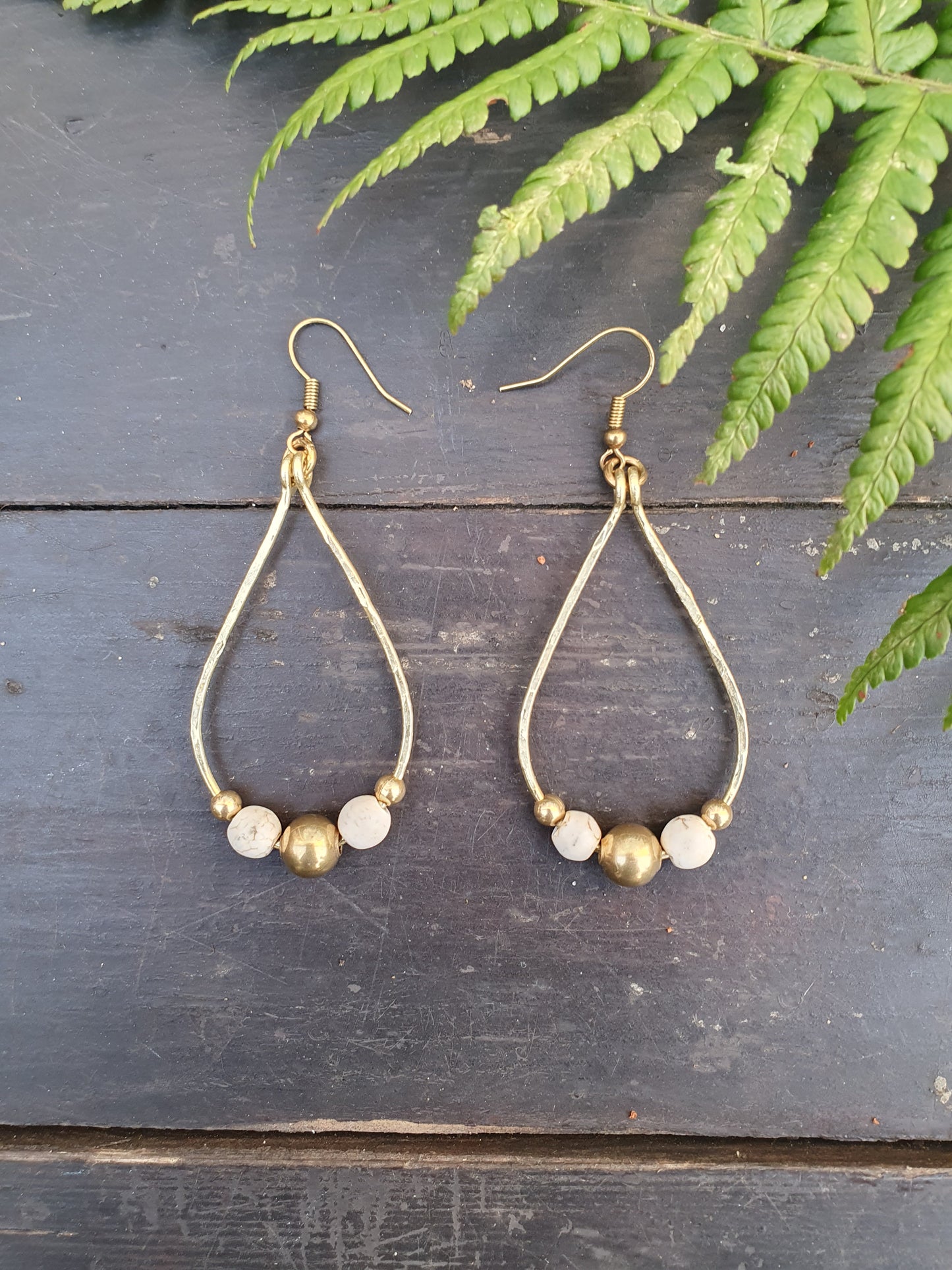 Wire earrings,raindrop earrings,dangle drop earrings,white howlite earrings,gold bead earrings,boho earrings,tribal earrings,gold earrings