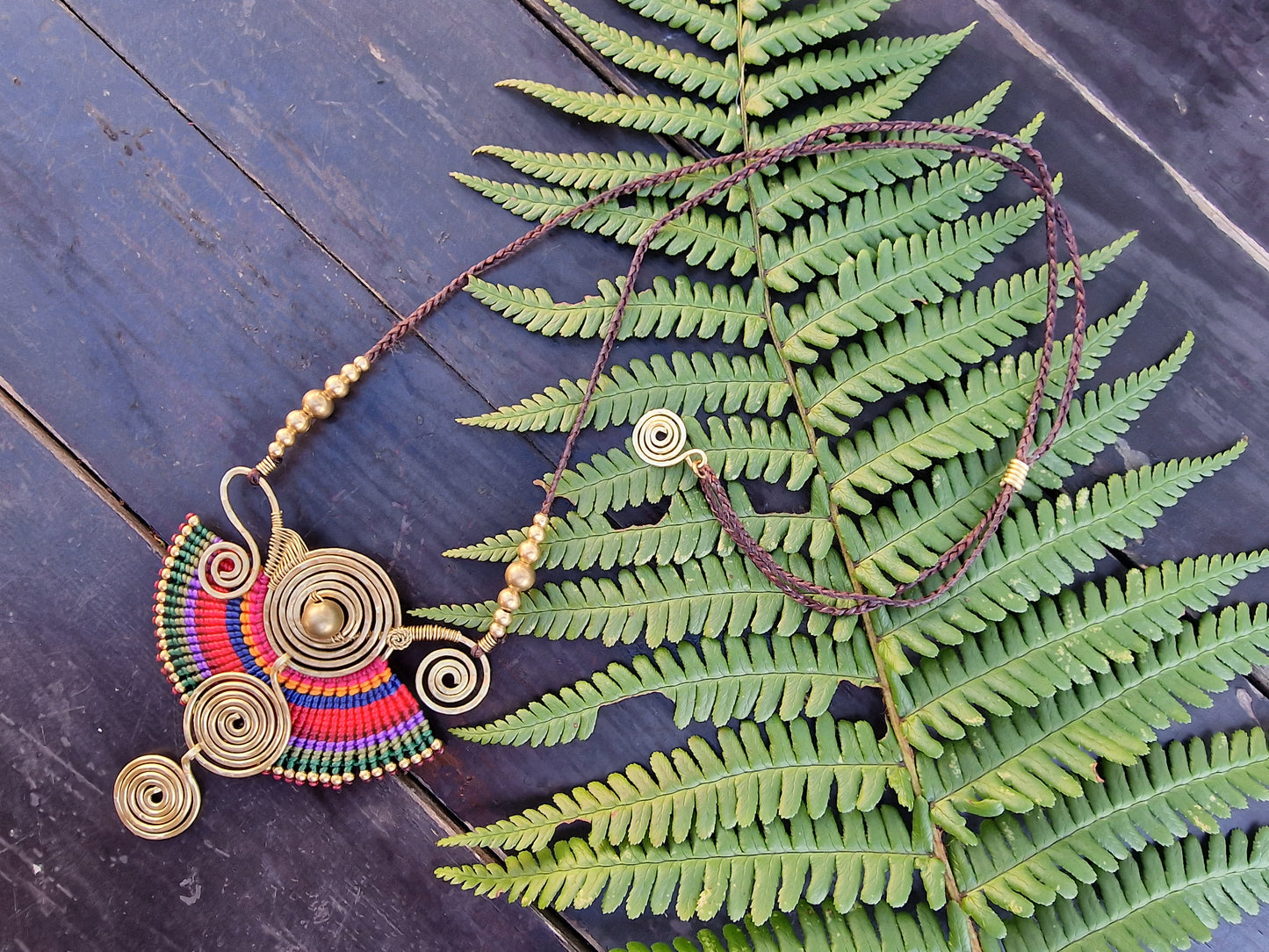 Sahara triple spiral necklace, maximalist jewellery, bright vibrant necklace, statement rainbow necklace, large macrame Thai necklace