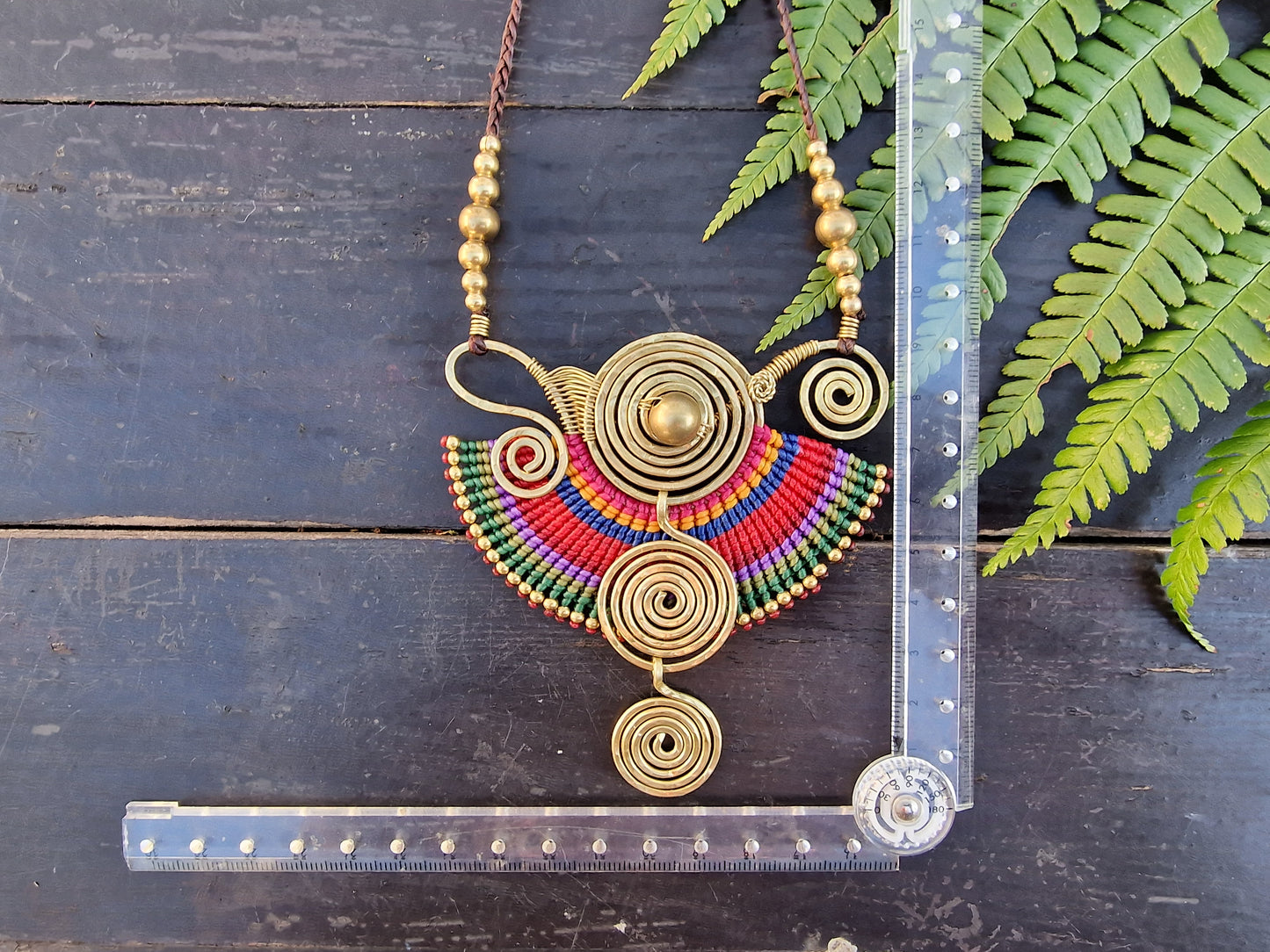 Sahara triple spiral necklace, maximalist jewellery, bright vibrant necklace, statement rainbow necklace, large macrame Thai necklace