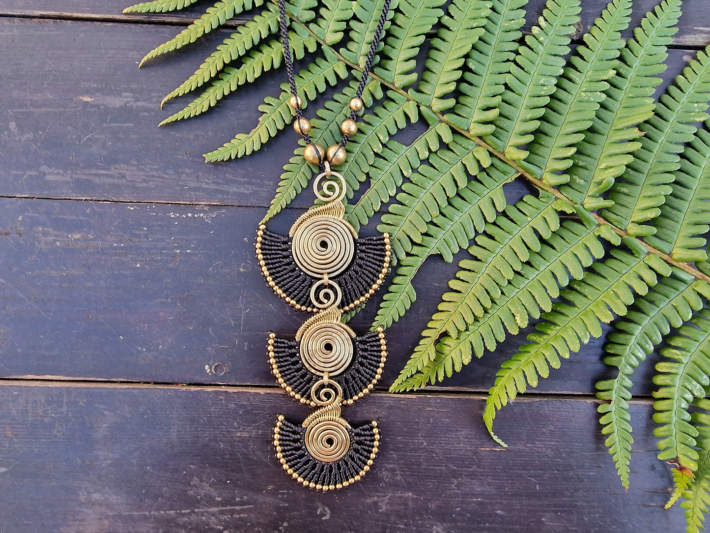 Pharoah necklace, triple spiral necklace, african jewellery, egyptian jewellery, art deco, macrame necklace, statement necklace, gold spiral