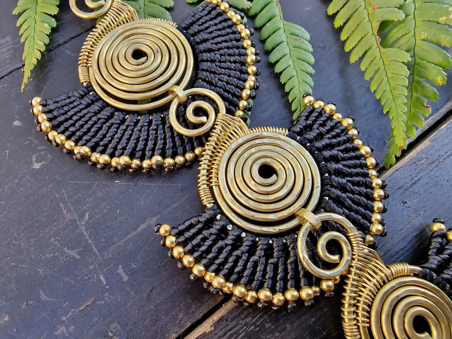 Pharoah necklace, triple spiral necklace, african jewellery, egyptian jewellery, art deco, macrame necklace, statement necklace, gold spiral