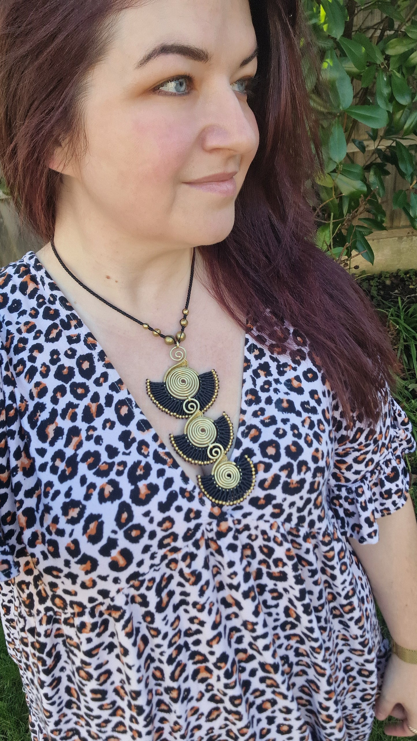 Pharoah necklace, triple spiral necklace, african jewellery, egyptian jewellery, art deco, macrame necklace, statement necklace, gold spiral