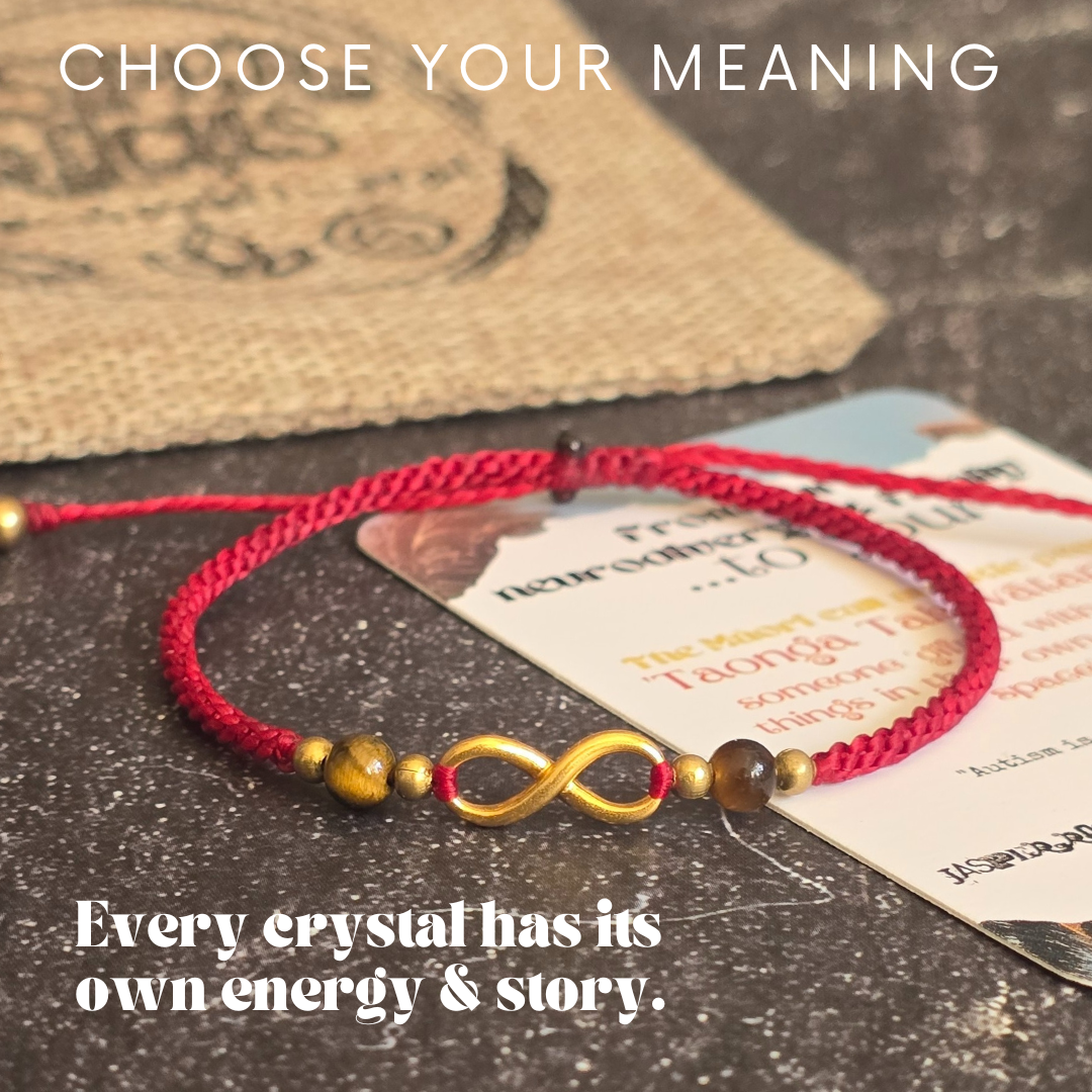 Autism Infinity Bracelet, Custom Cord & Crystal, Neurodiversity Gift, Autism Pride Jewellery, Brass or Sterling Silver, Personalised