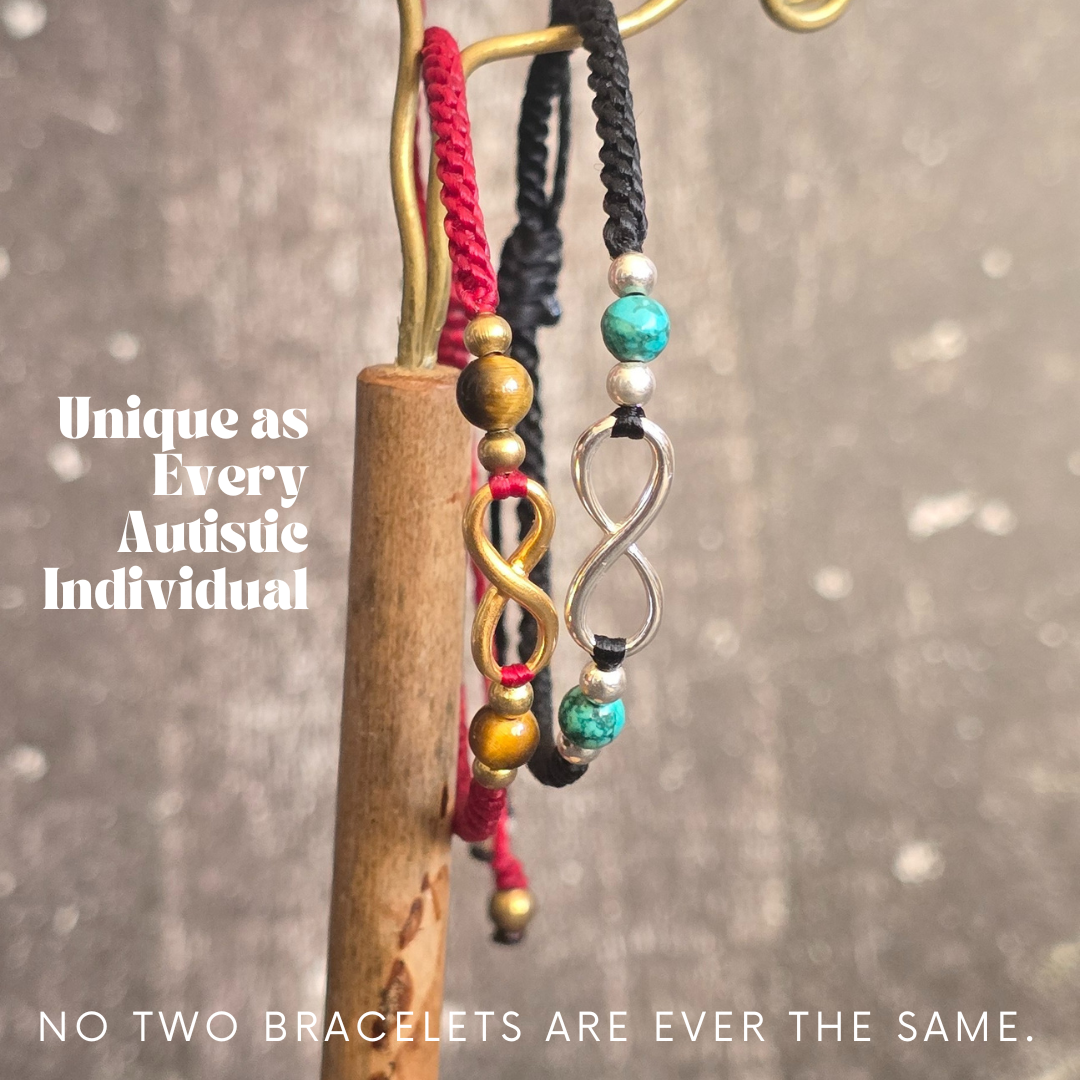 Autism Infinity Bracelet, Custom Cord & Crystal, Neurodiversity Gift, Autism Pride Jewellery, Brass or Sterling Silver, Personalised