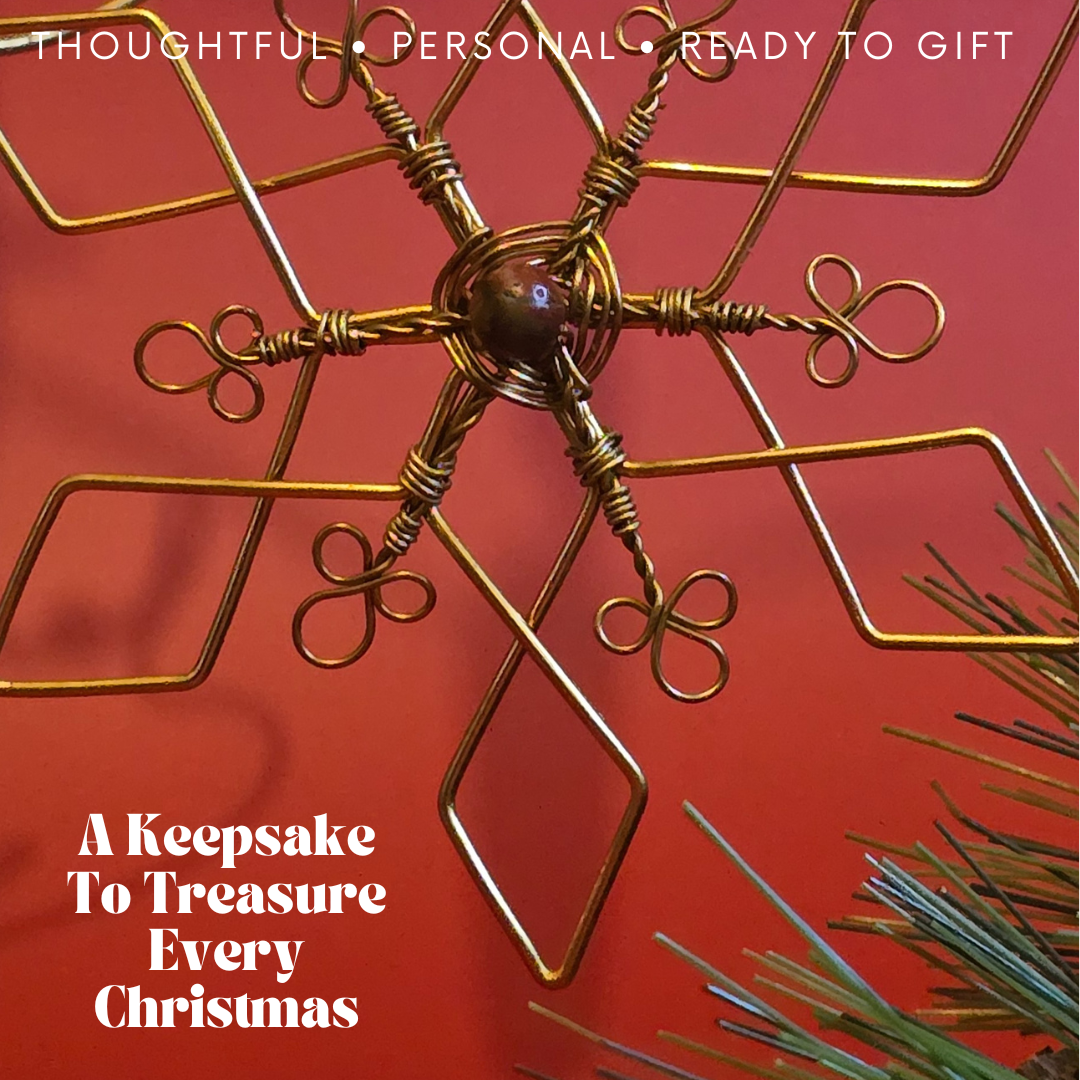 Custom Crystal Snowflake Bauble – Handmade Brass Wire Christmas Tree Decoration – Personalised Ornament with 45 Crystal Options