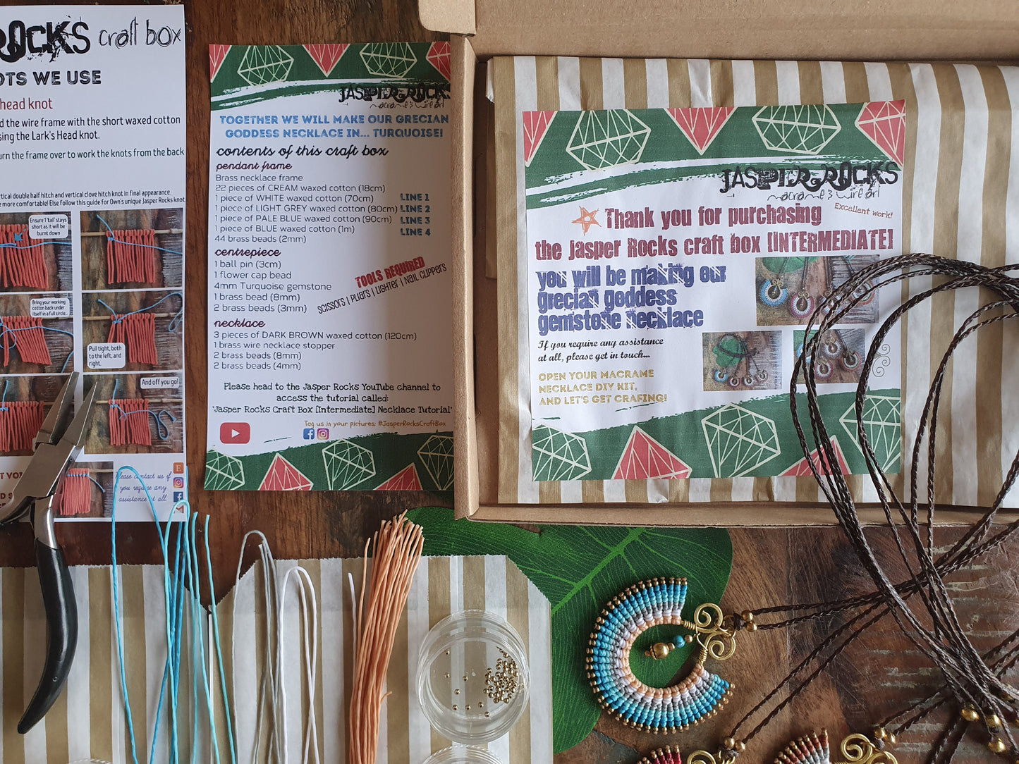 DIY macrame gemstone necklace kit, creative gift hobby box make your own woman her mindfulness lockdown activity crafty