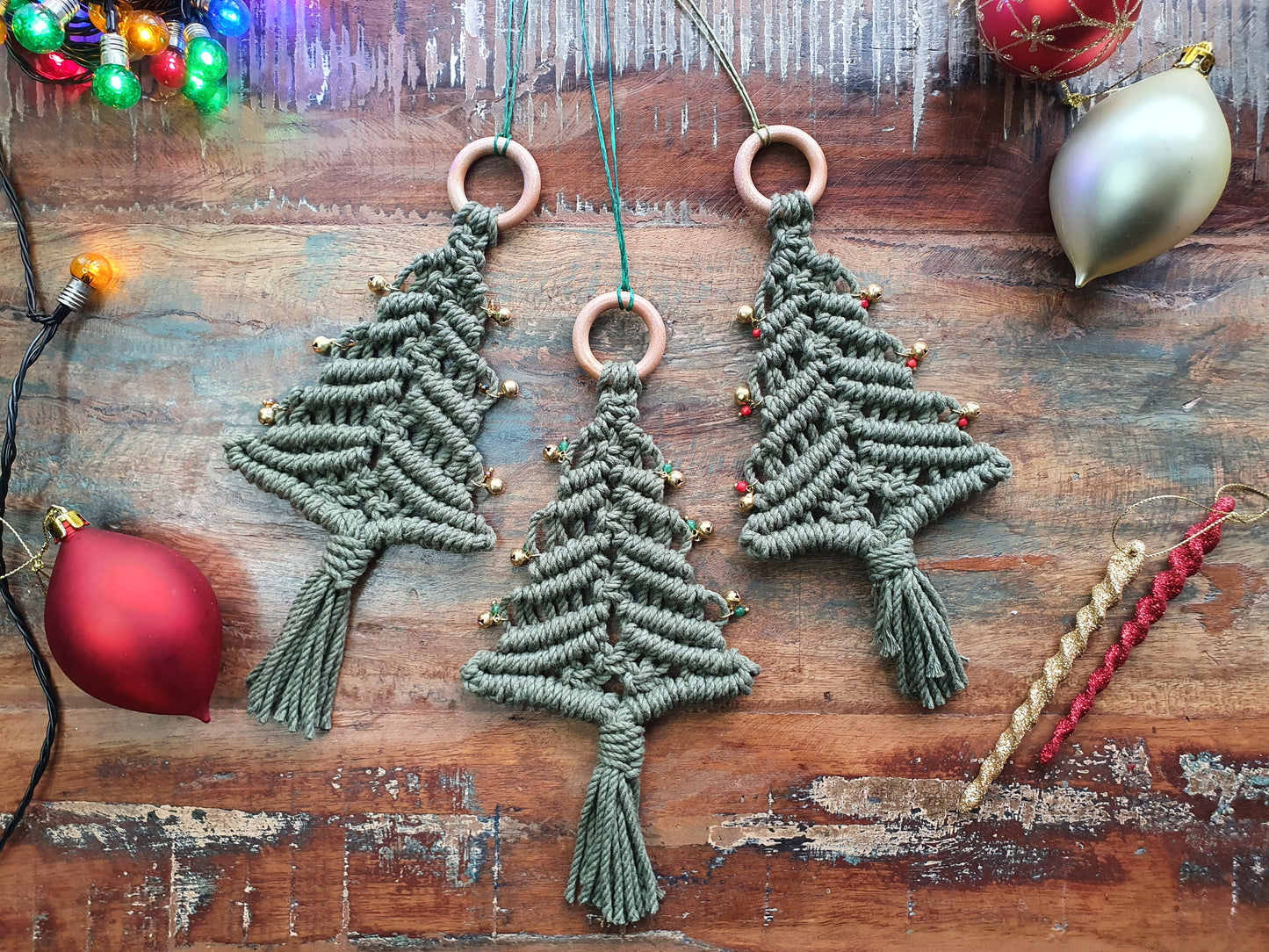 TWO macrame gemstone christmas trees kit, secret santa stocking filler stuffer woman her creative craft gift festive diy kit, make your own