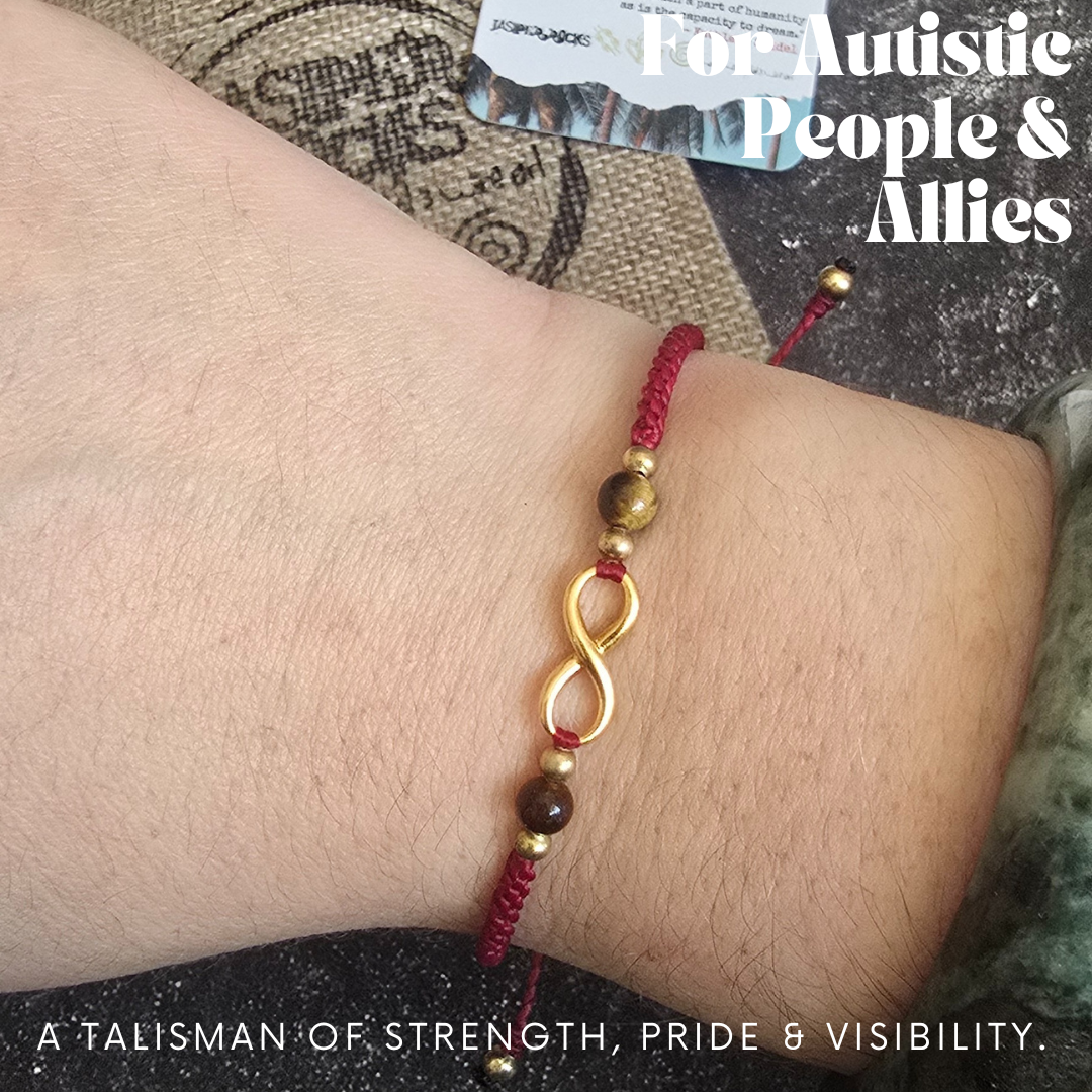 Autism Infinity Bracelet, Custom Cord & Crystal, Neurodiversity Gift, Autism Pride Jewellery, Brass or Sterling Silver, Personalised