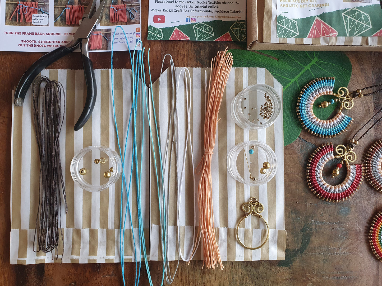 DIY macrame gemstone necklace kit, creative gift hobby box make your own woman her mindfulness lockdown activity crafty