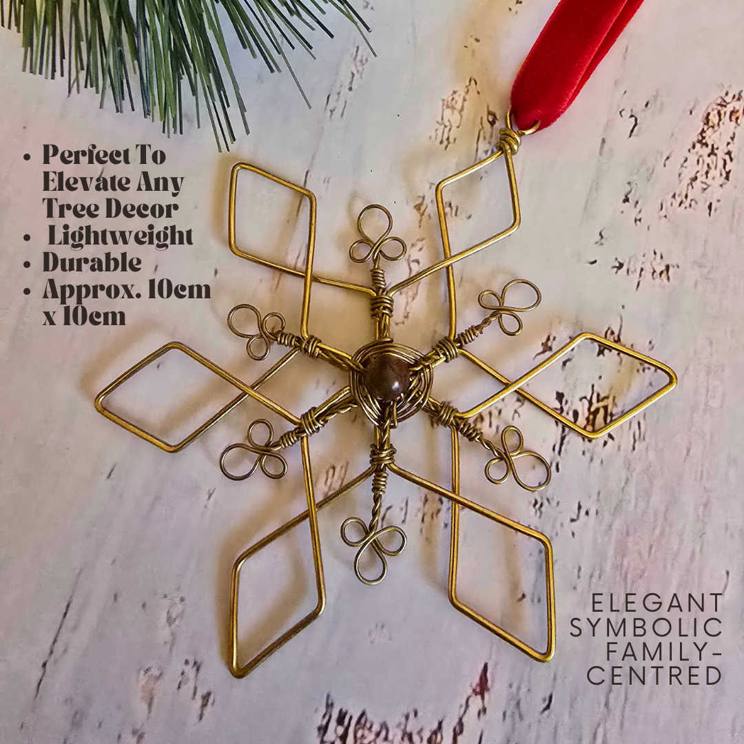 Custom Crystal Snowflake Bauble – Handmade Brass Wire Christmas Tree Decoration – Personalised Ornament with 45 Crystal Options