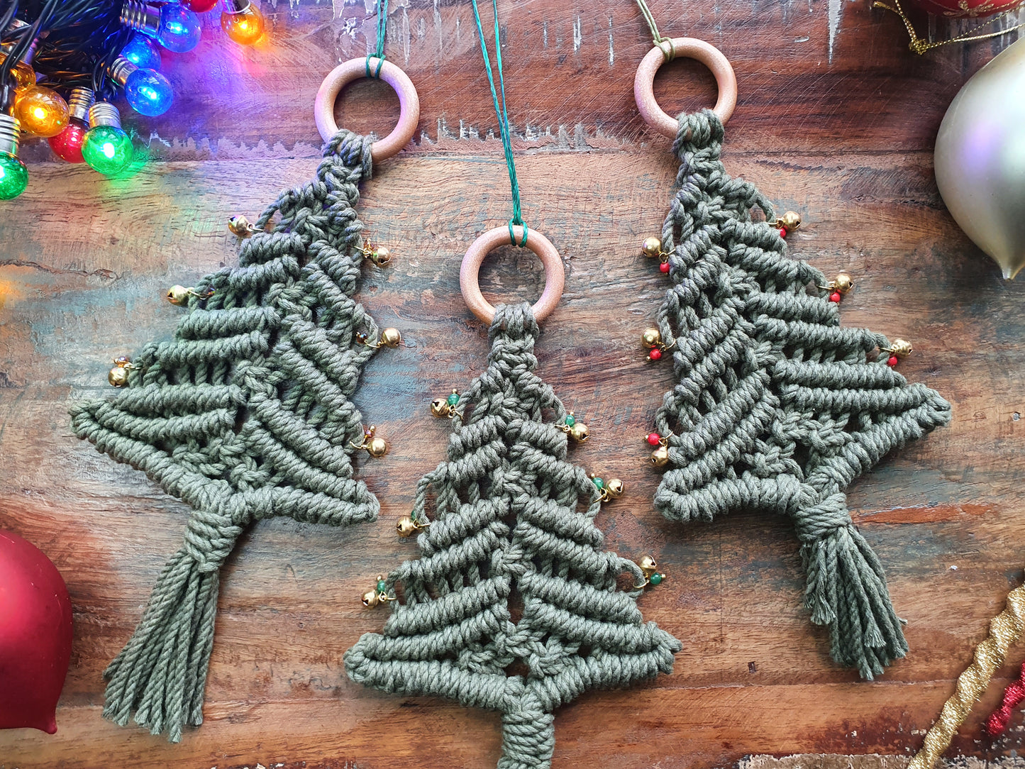 TWO macrame gemstone christmas trees kit, secret santa stocking filler stuffer woman her creative craft gift festive diy kit, make your own