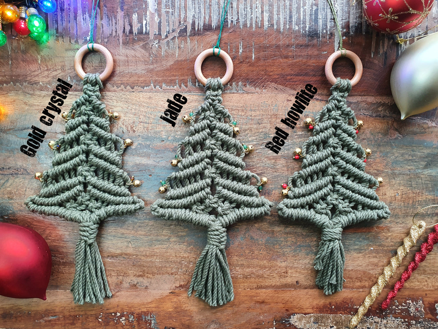 TWO macrame gemstone christmas trees kit, secret santa stocking filler stuffer woman her creative craft gift festive diy kit, make your own