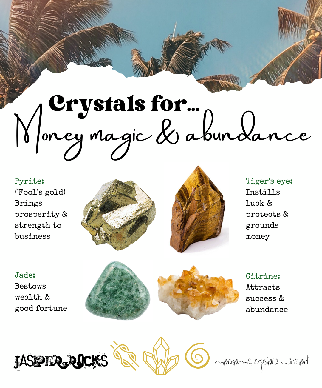 Crystals for money magic, abundance, manifesting wealth. Lucky crystals for money, crystal bracelet, spiritual manifesting crystal bracelet