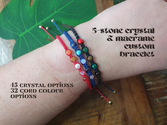 Custom gemstone bracelet, 5 stone family bracelet, children birthday birthstone gift design choose crystal personalised boho zodiac shamballa band