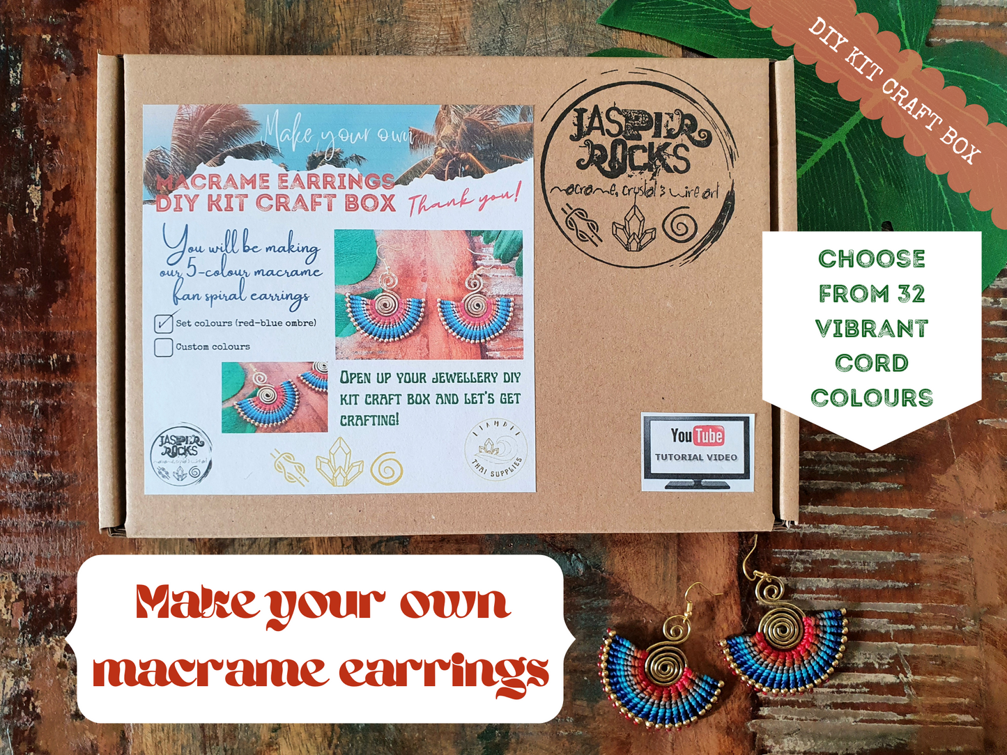 DIY macrame earring kit craft box, make your own activity gift hobby box, creative gift for woman her, mindfulness meditation activity