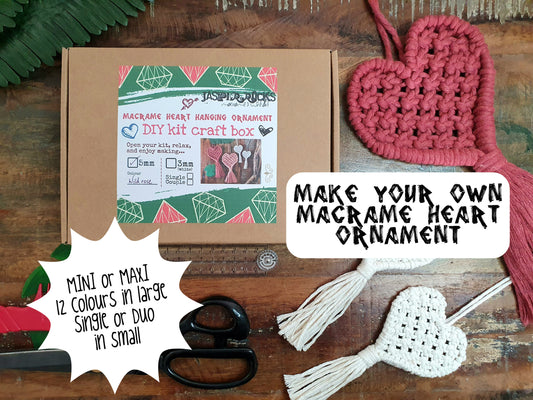 Macrame heart DIY kit craft gift, love ornament hanging mothers day, make own lockdown thoughtful mindful creative crafty couples activity