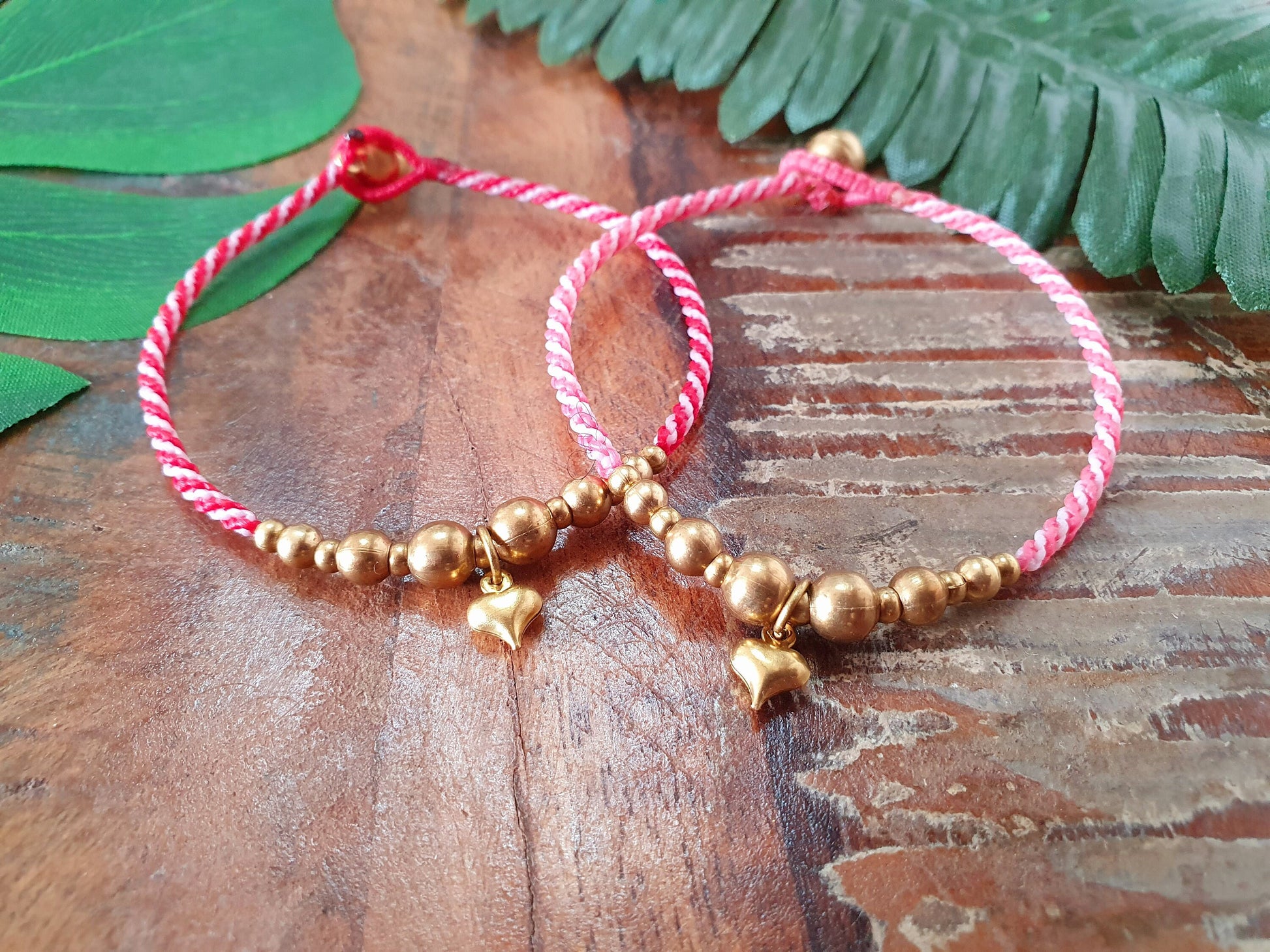 Valentines heart bracelet, gold heart charm bracelet, kids custom colour macrame, gold bead friendship bracelet, kids gift for valentines