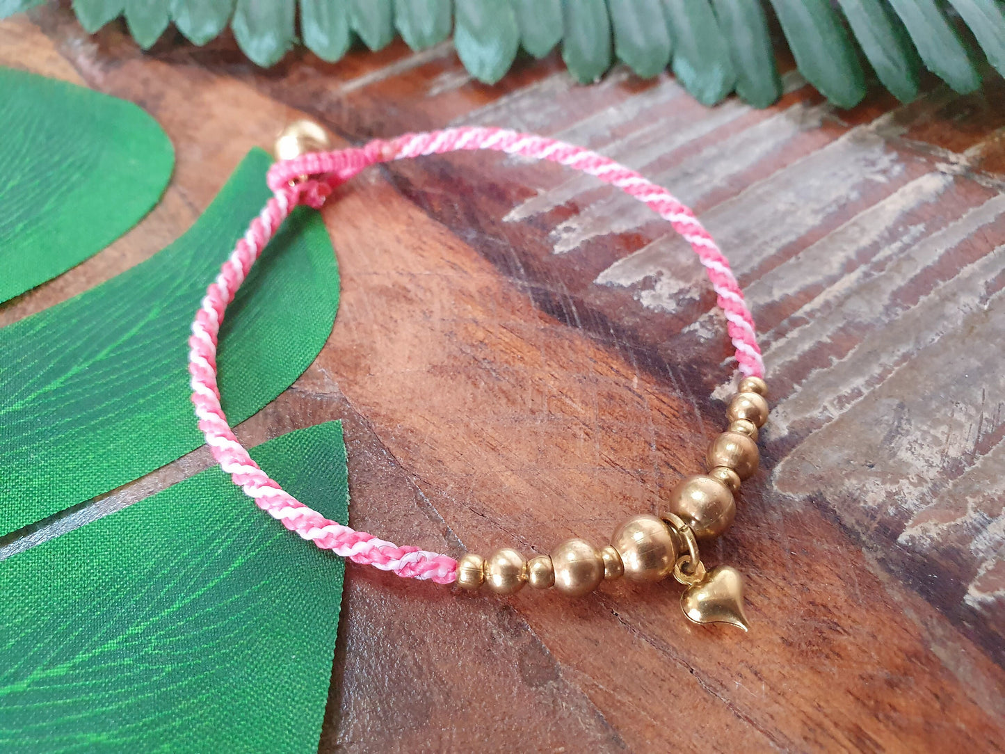 Valentines heart bracelet, gold heart charm bracelet, kids custom colour macrame, gold bead friendship bracelet, kids gift for valentines